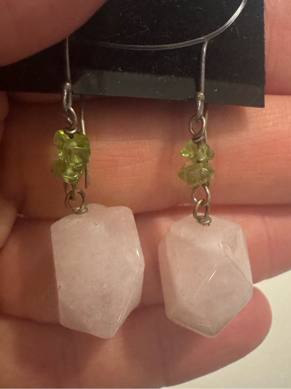 Handcrafted Rose Quartz and Peridot Drop Earrings - Women Jewelry